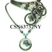 Semi precious Stone with Hematite Stone Beads Dophin Charm Choker Collar Pendant Necklace